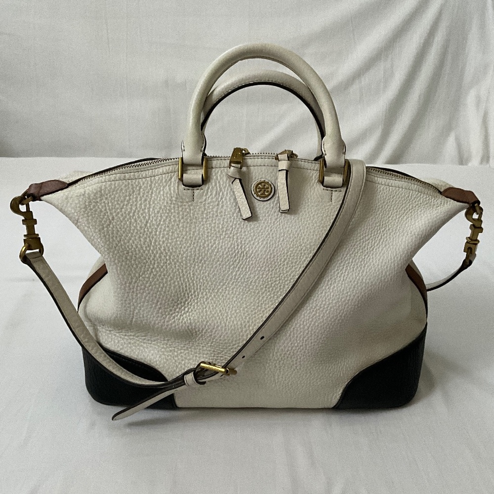 TORY BURCH Leather 2Way Large Satchel Tote Ivory
